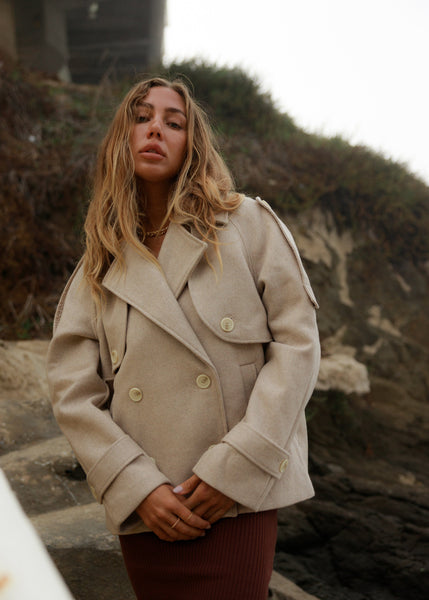 AMĒNAH | Peyton Wool Blend Mid Trench Jacket