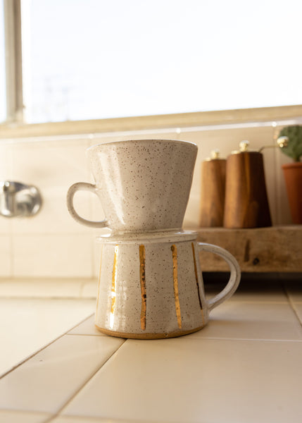 Ceramic mug set offers with coffee pour over, handmade pottery