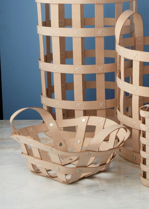 Pali Recycled Leather Tabletop Basket