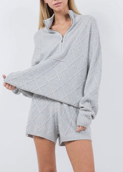 Heather grey cotton shorts sweater set 
