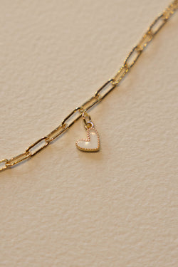 Mini White Heart Charm - 14K GF