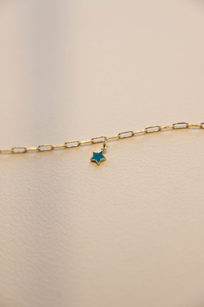 Dainty Turquoise Enamel Star Charm - 14K GF