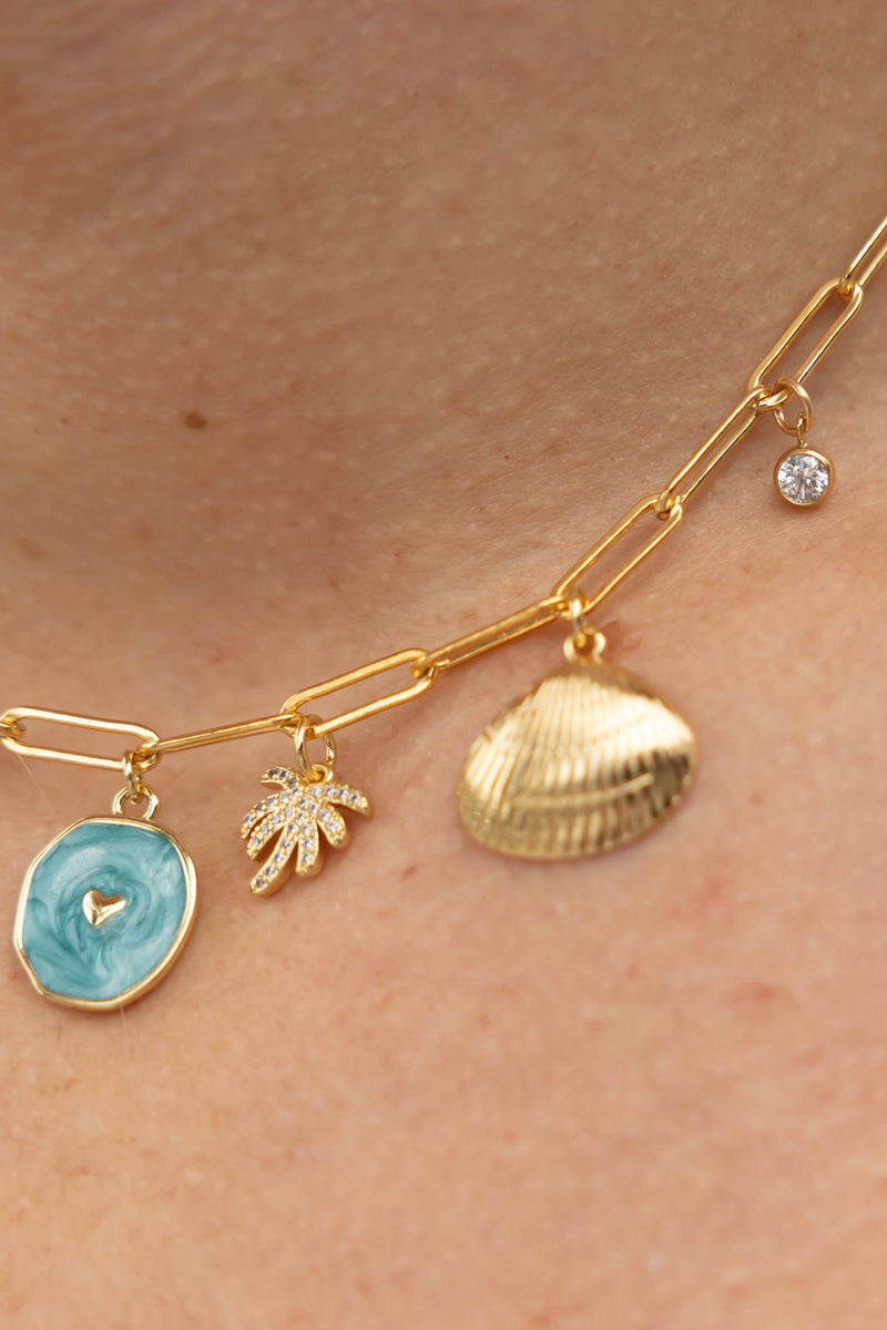 Blue Heart Disc Charm - 14K GF