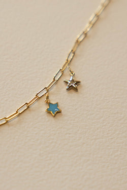 Dainty Turquoise Enamel Star Charm - 14K GF