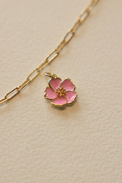 Pink Flower Charm- 14K GF