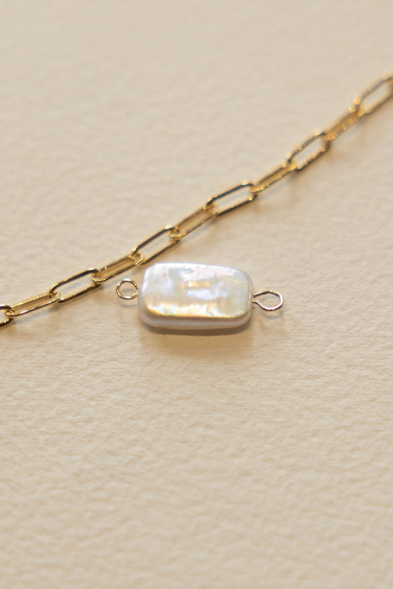 Rectangle Pearl Charm - 14K GF