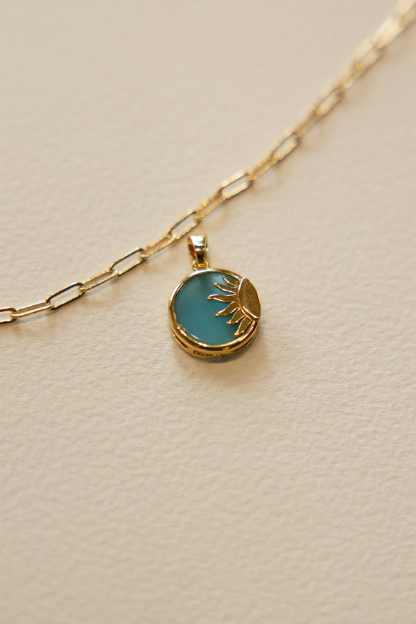 Blue Half Sun Charm - 14K GF