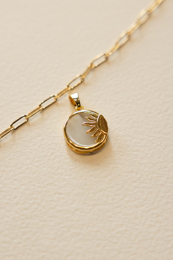 White Half Sun Charm - 14K GF