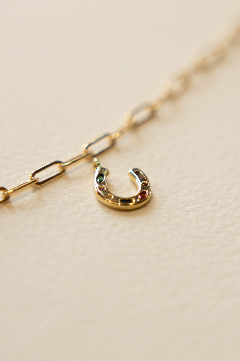 Horseshoe Multi Stone Charm - 14K GF