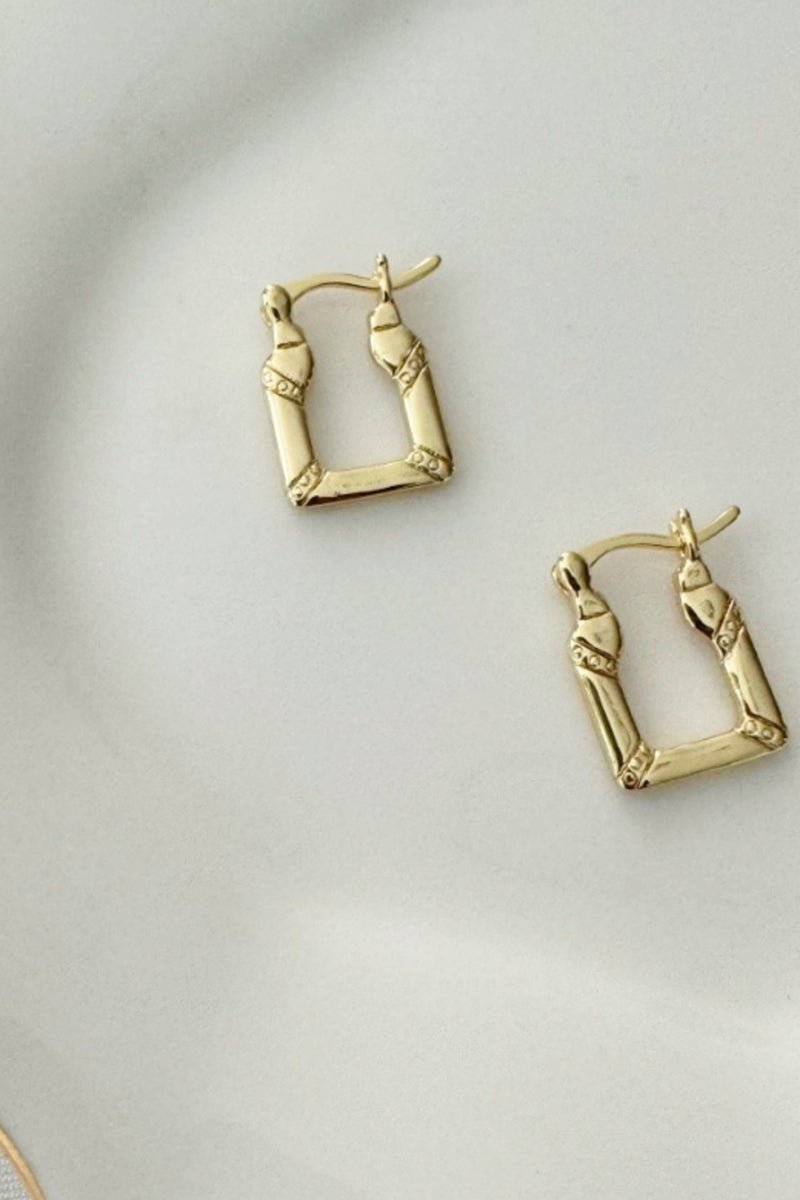 Bagette Latch Square Hoop- 14k GF