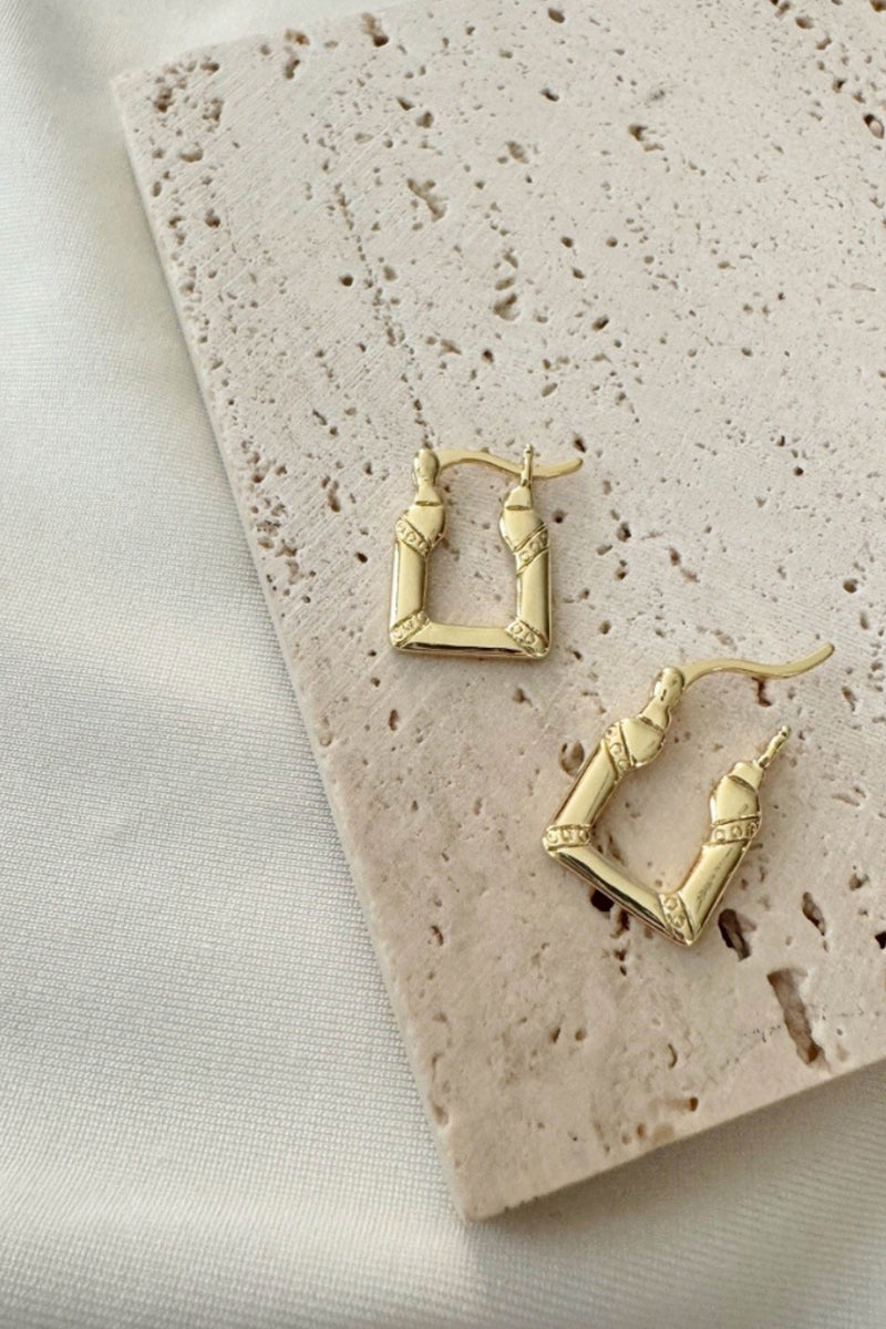 Bagette Latch Square Hoop- 14k GF