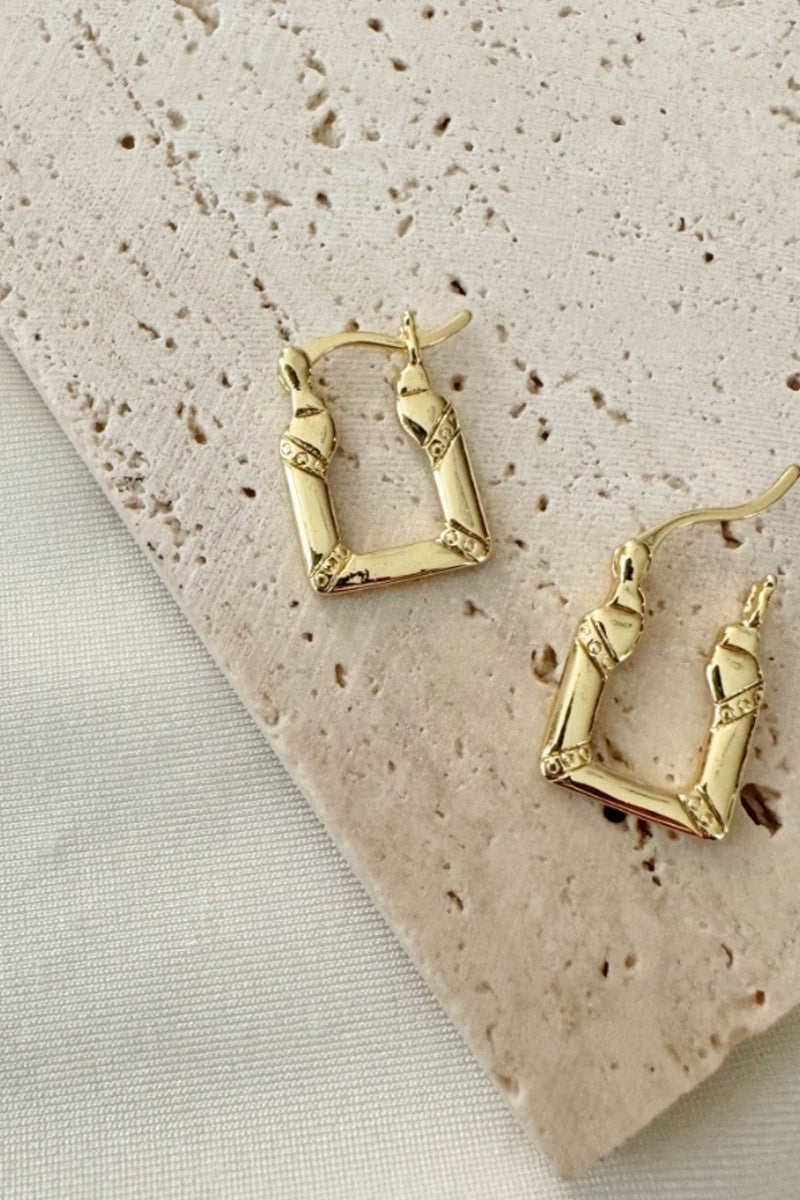 Bagette Latch Square Hoop- 14k GF