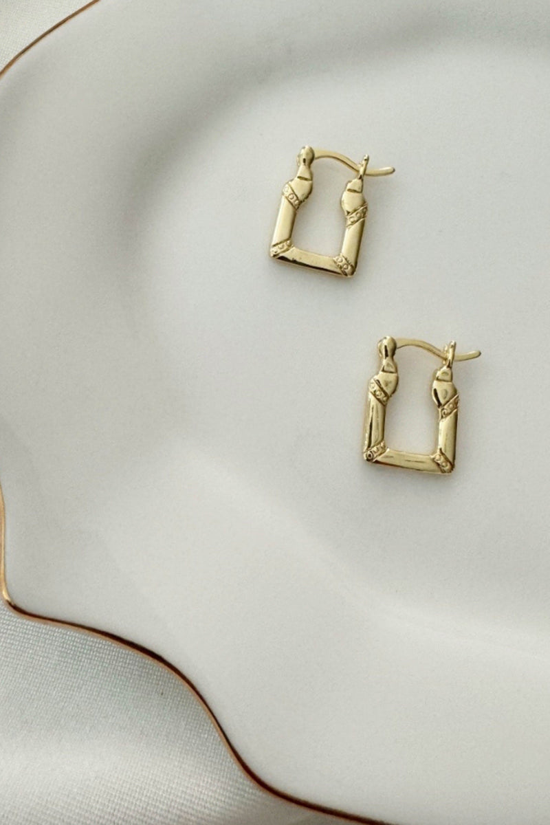 Bagette Latch Square Hoop- 14k GF