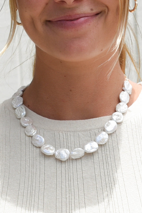 Baroque Pearl Disc Necklace - 14K GF