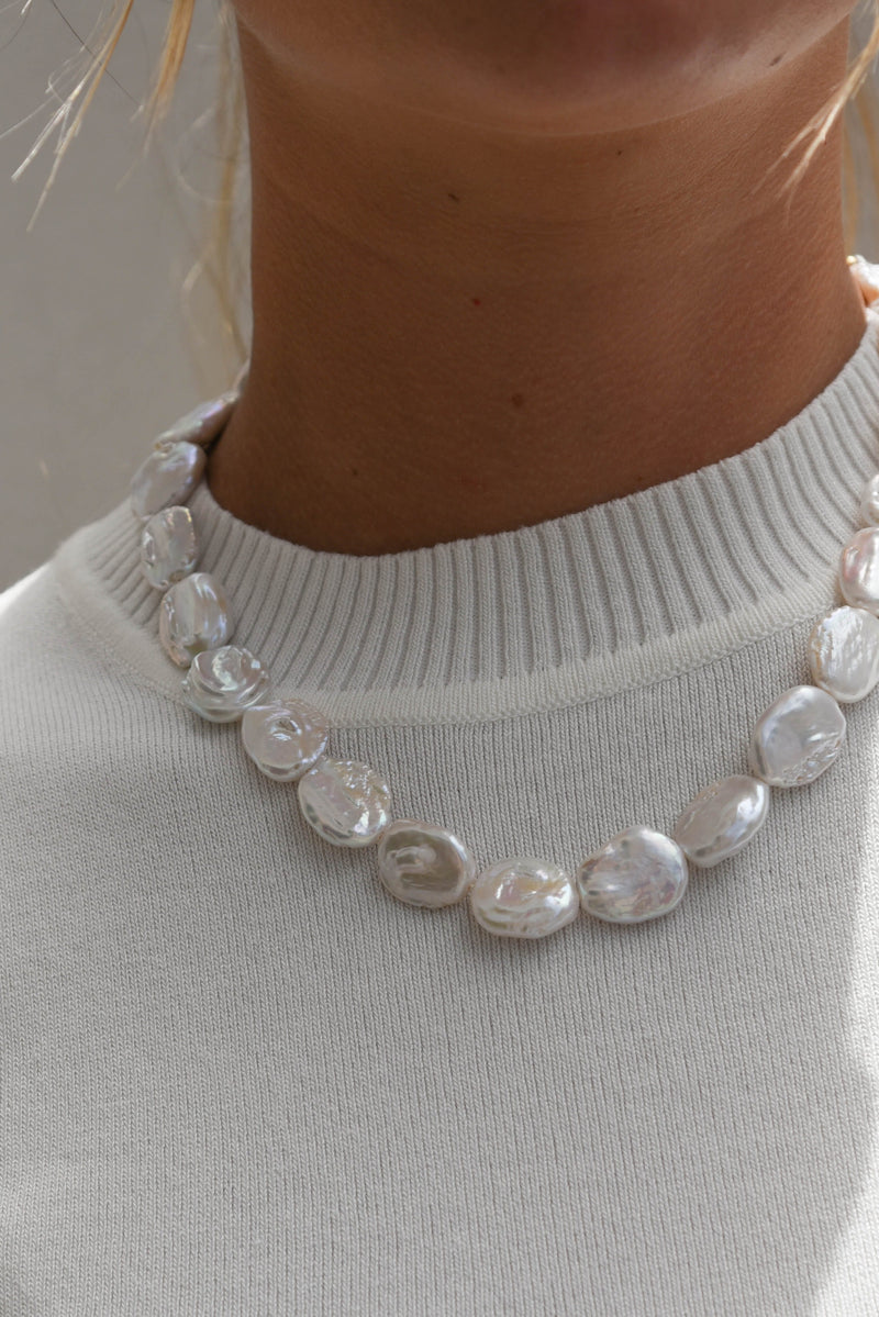 Baroque Pearl Disc Necklace - 14K GF