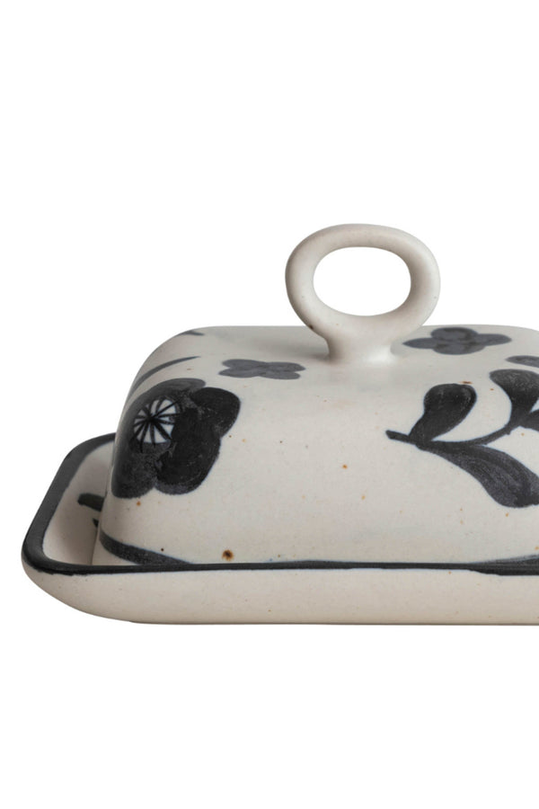 Hand Painted European Stoneware Butter Dish