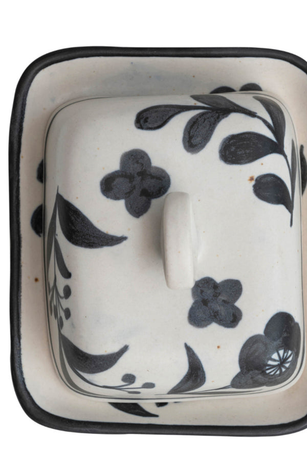 Hand Painted European Stoneware Butter Dish