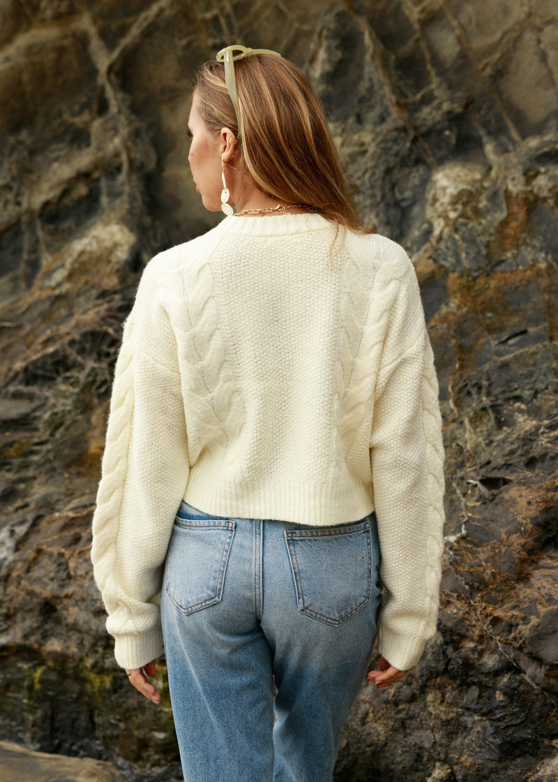 cream cable knit cropped sweater
