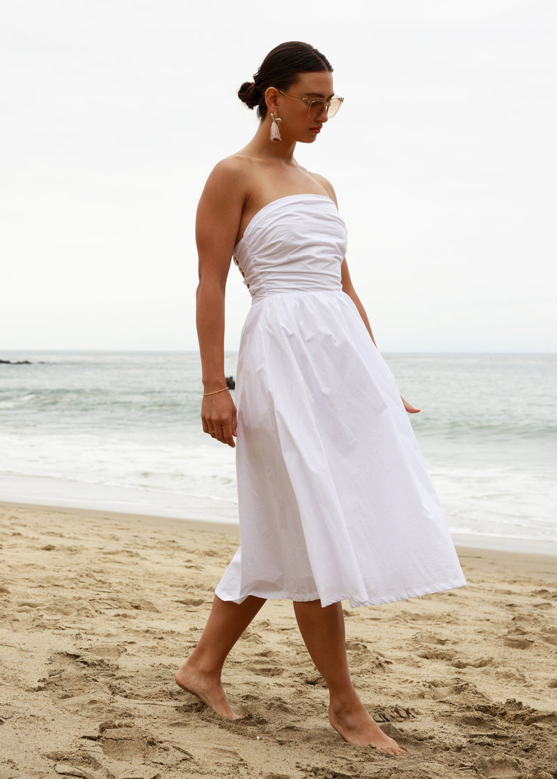 white cotton summer beachy strapless dress