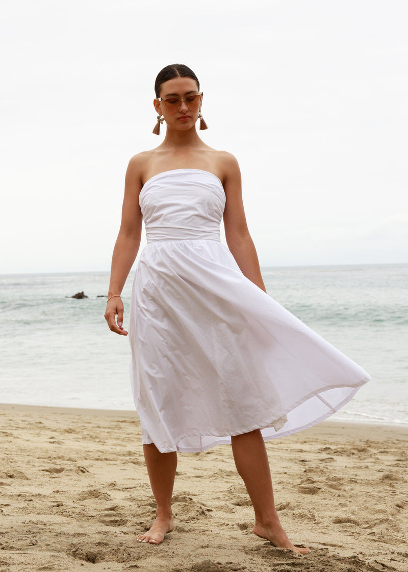 white cotton strapless summer beachy vacation dress
