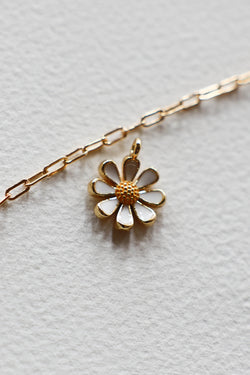 White Daisy Charm- 14K GF