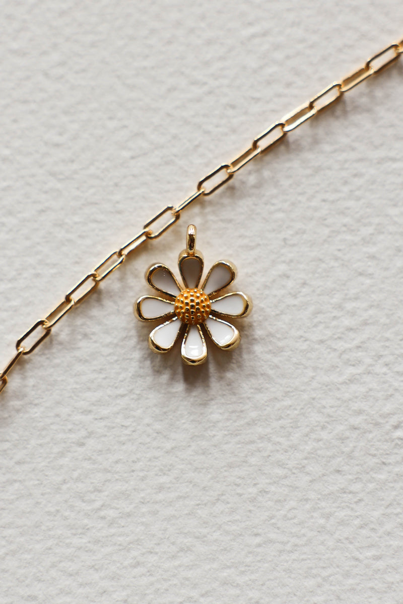 White Daisy Charm- 14K GF