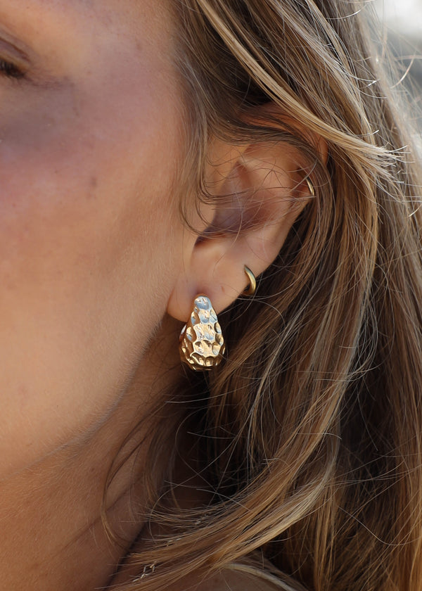 Textured Drop Earring- 14K Gold Dipped