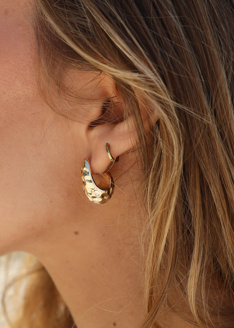 Textured Drop Earring- 14K Gold Dipped