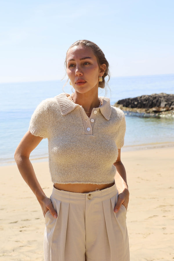 cream fuzzy collared shirt