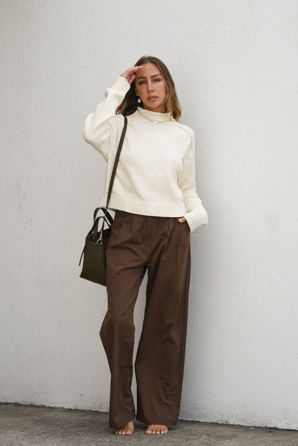 womens wide leg chocolate brown trouser