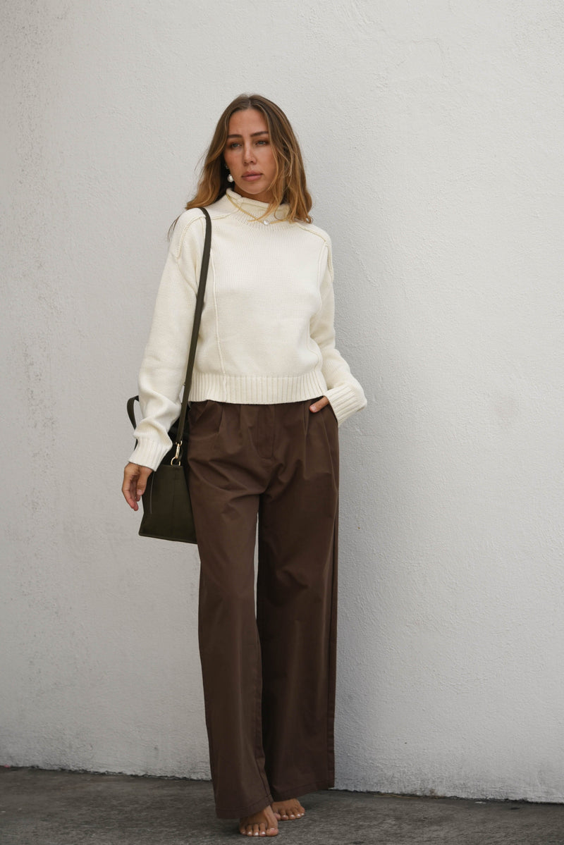 womens wide leg chocolate brown trouser