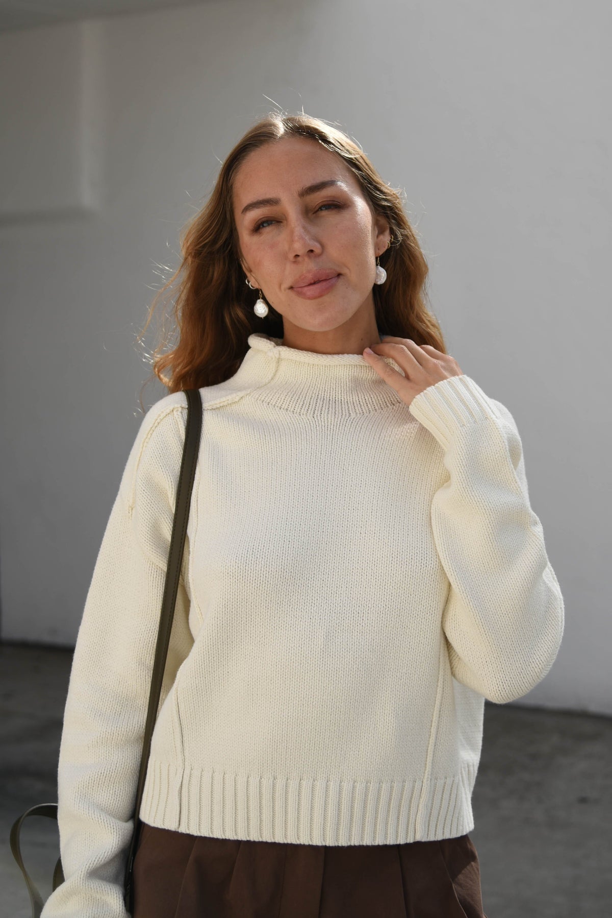 AMĒNAH | Lost Winds Mock Neck Sweater - Mocha