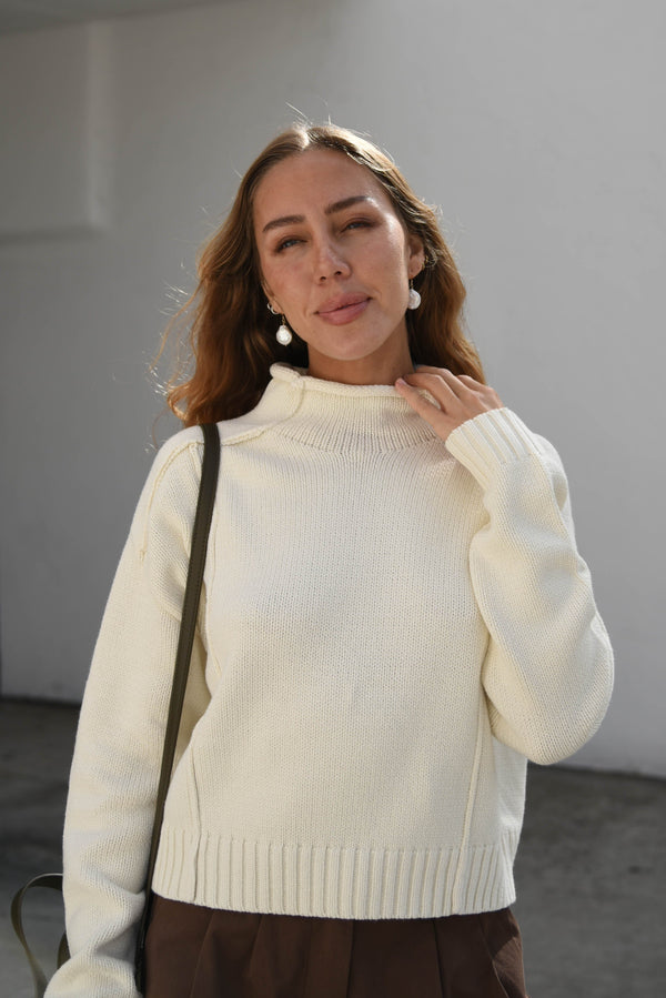 womens cream mock neck sweater 
