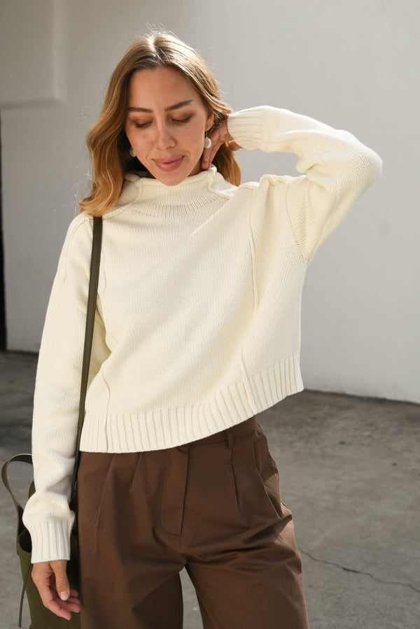womens cream mock neck sweater 
