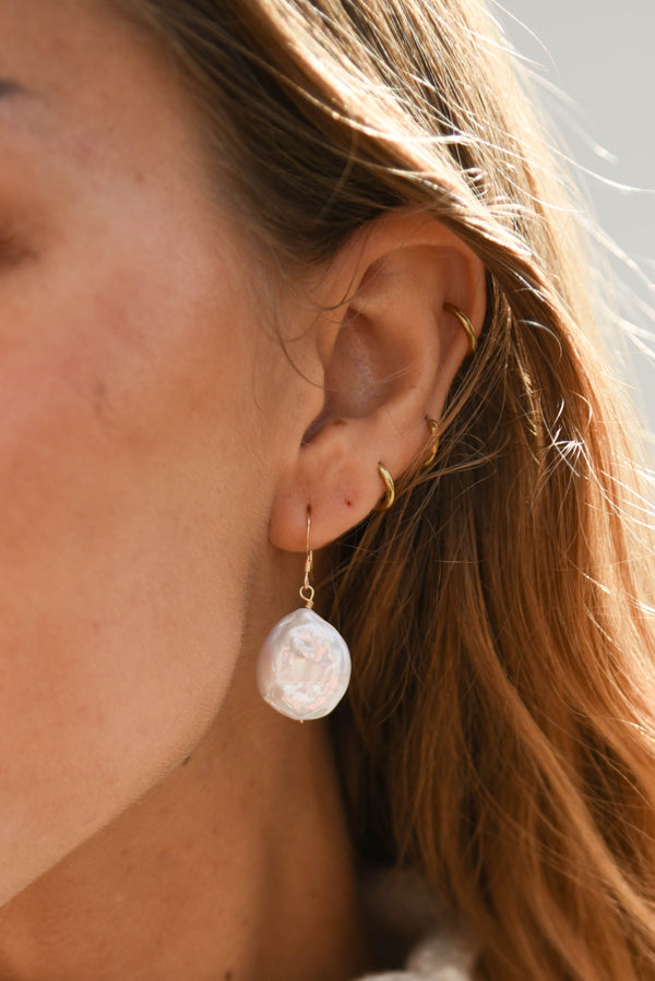 baroque freshwater pearl  gold earrings hand made in Laguna Beach