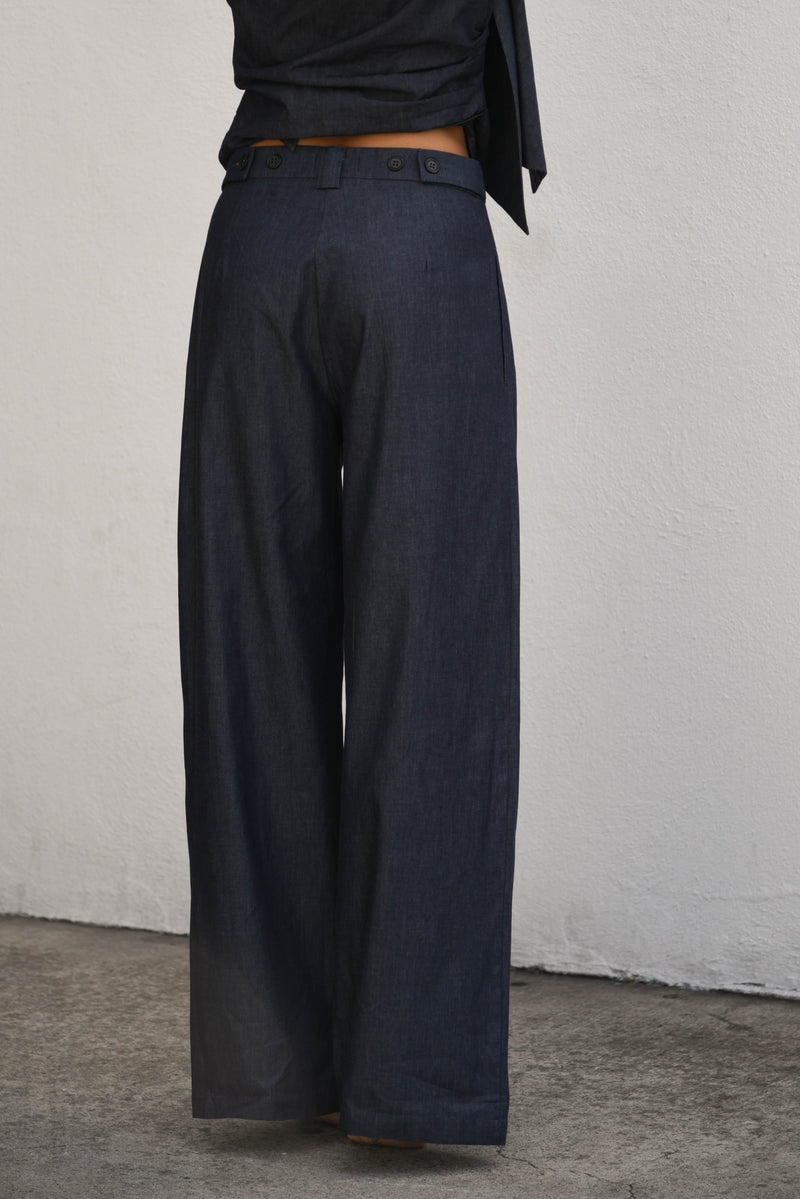 womens denim co ord set with tie top and wide leg pant