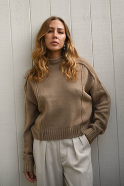 tan mock neck womens sweater for fall