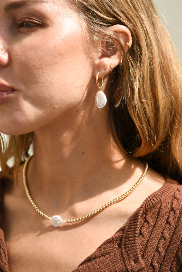 Baroque Pearl Hoop Earring- 14K GF