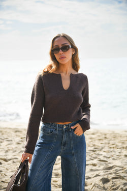 womens chocolate brown v neck sweater