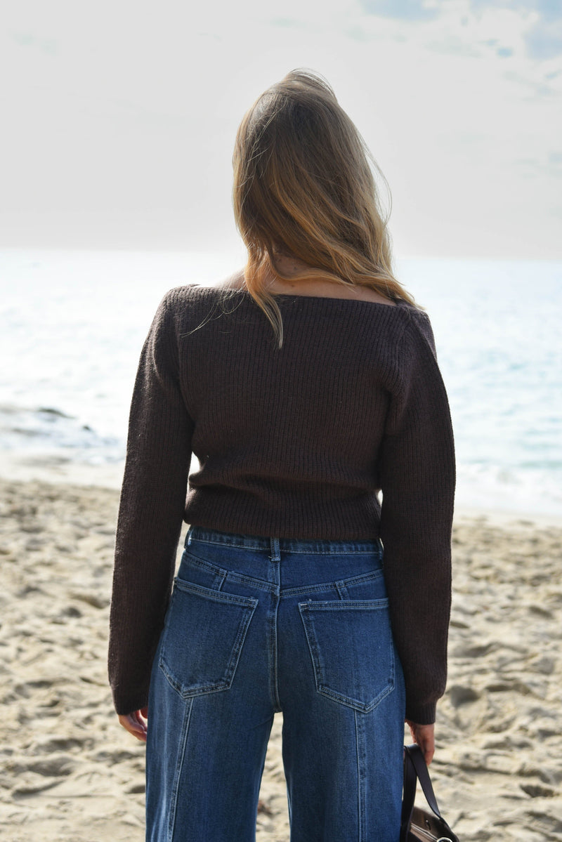 womens chocolate brown v neck sweater