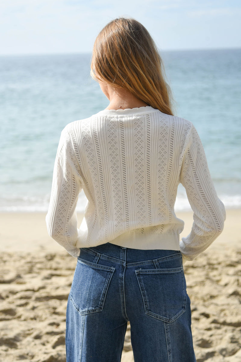 white womens pointelle cardigan
