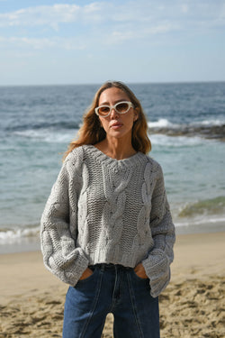 womens grey chunky cable knit sweater