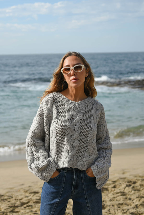 womens grey chunky cable knit sweater