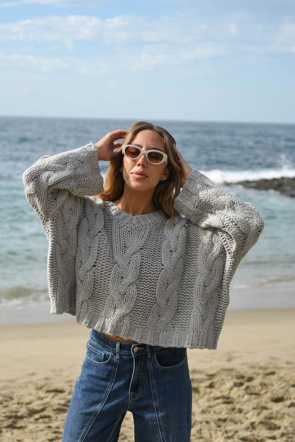 womens grey chunky cable knit sweater