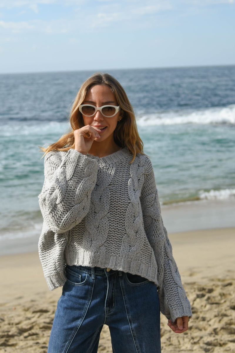 womens grey chunky cable knit sweater