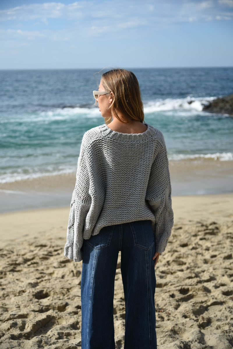 womens grey chunky cable knit sweater