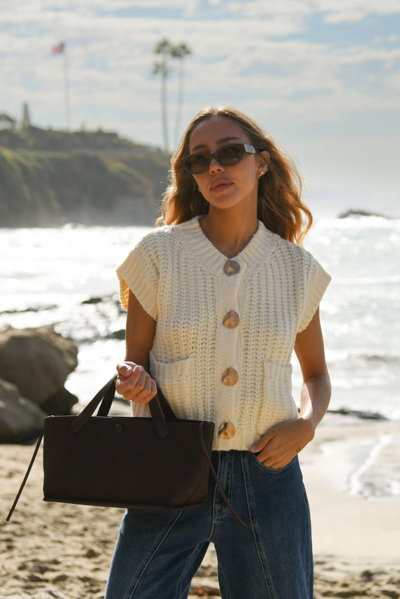 womens cream metal button knit sweater  top 