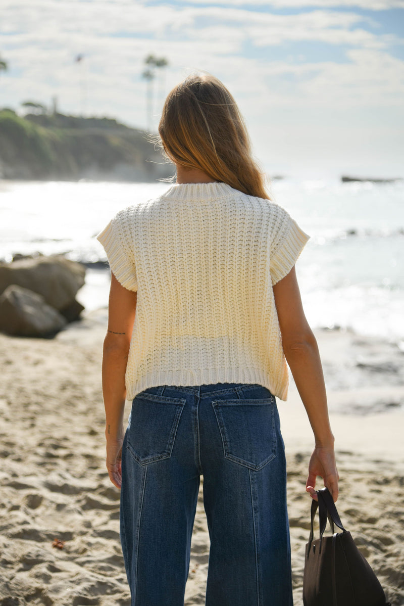 womens cream metal button knit sweater  top 