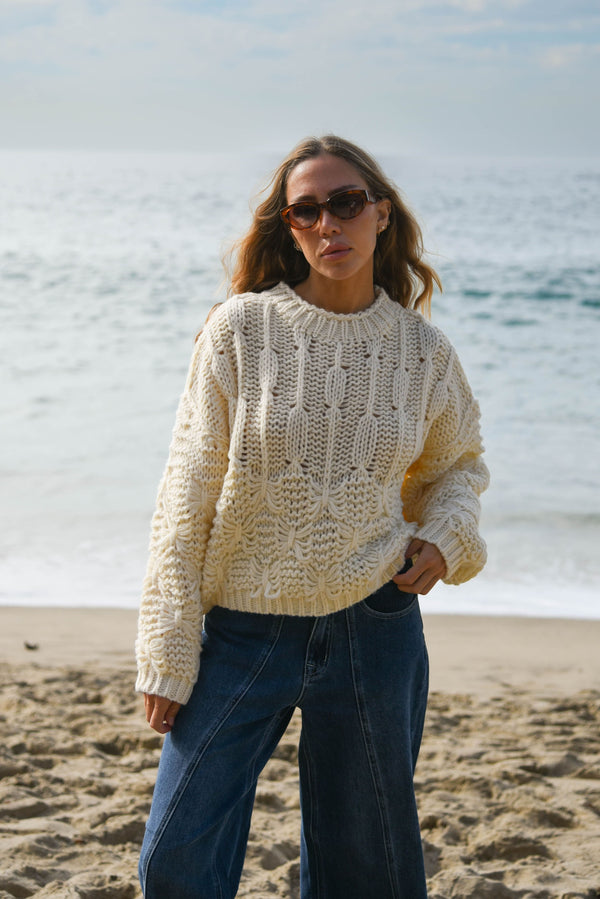 womens cream chunky knit sweater 