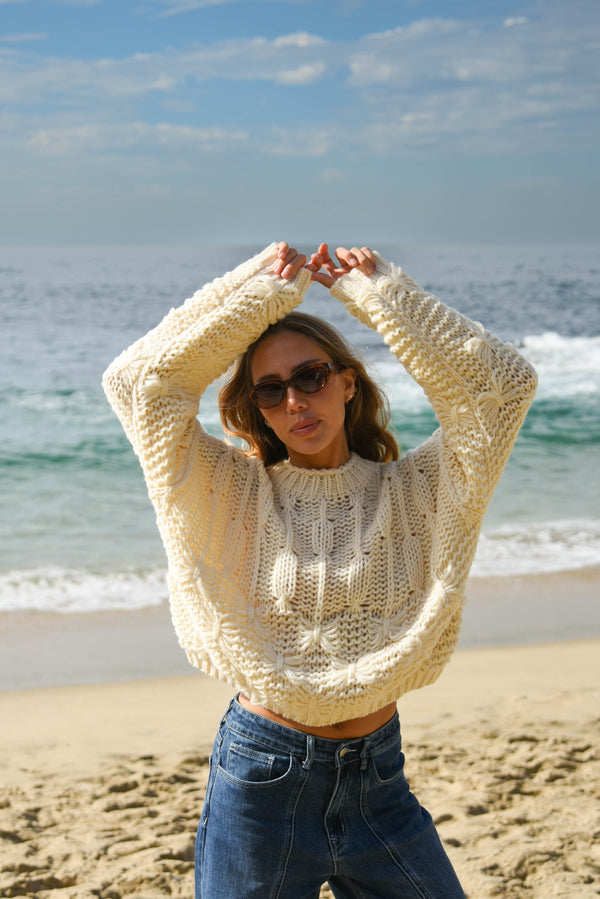 womens cream chunky knit sweater 
